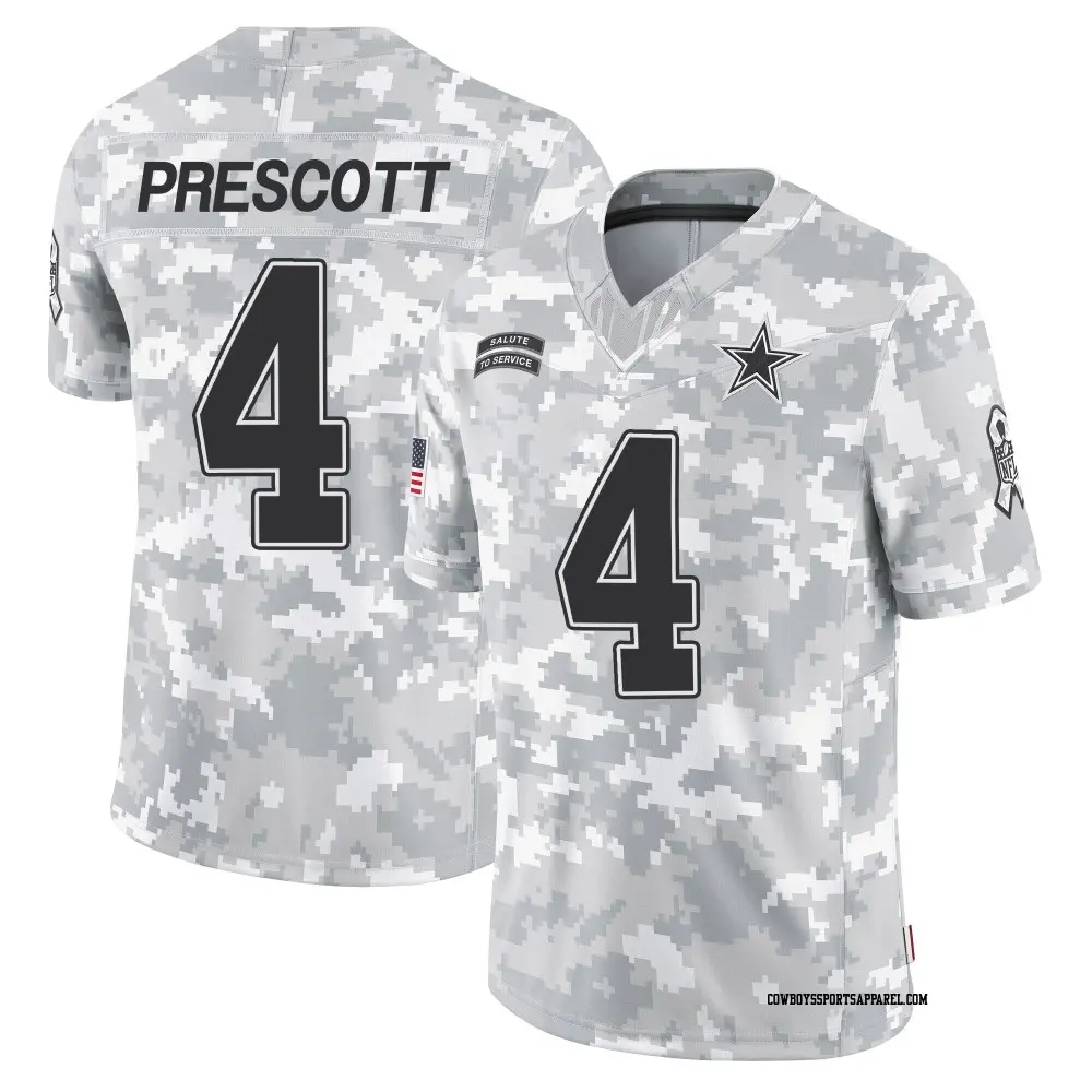 Limited Arctic Camo Men's Dak Prescott Dallas Cowboys 2024 Salute to Service Jersey