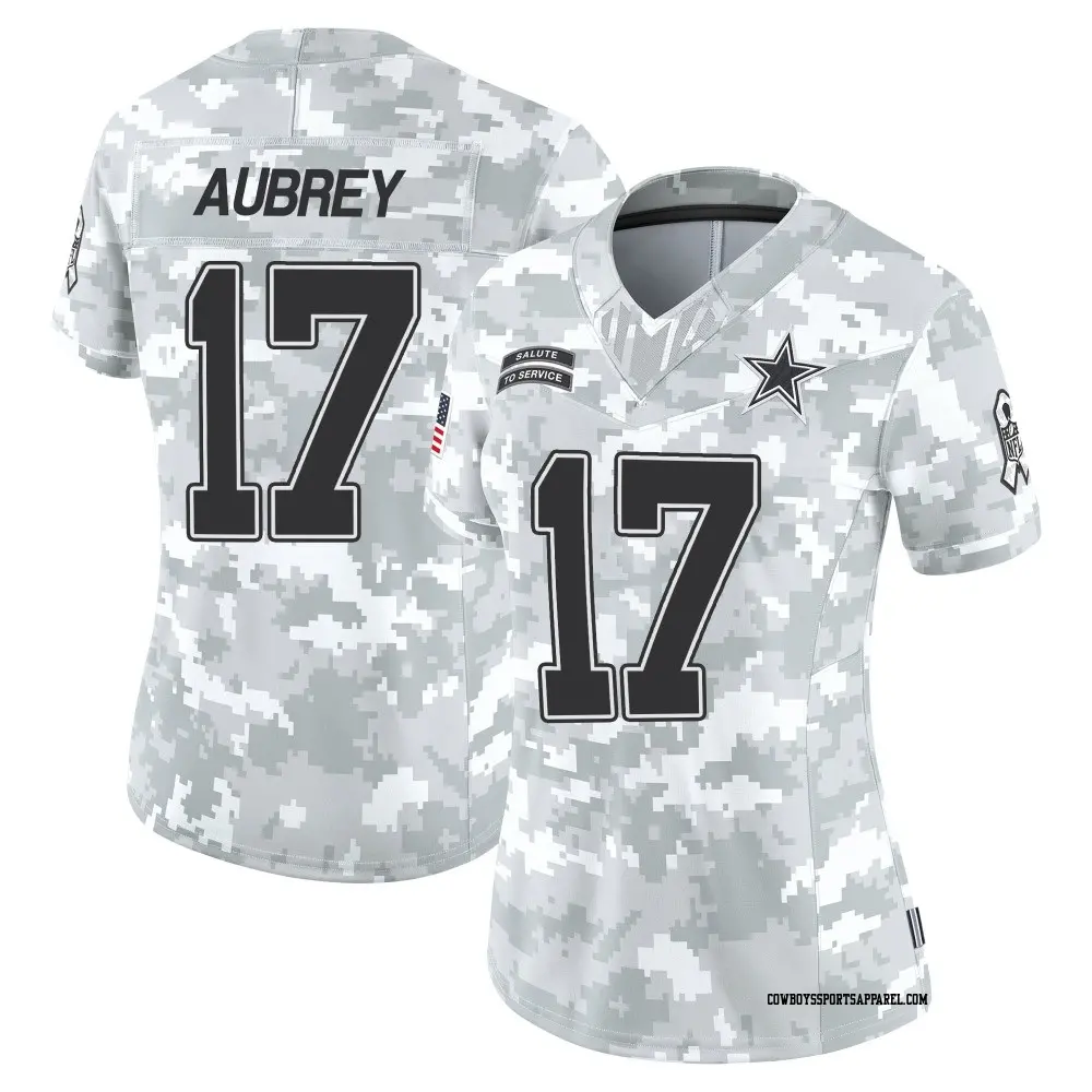 Limited Arctic Camo Women's Brandon Aubrey Dallas Cowboys 2024 Salute to Service Jersey