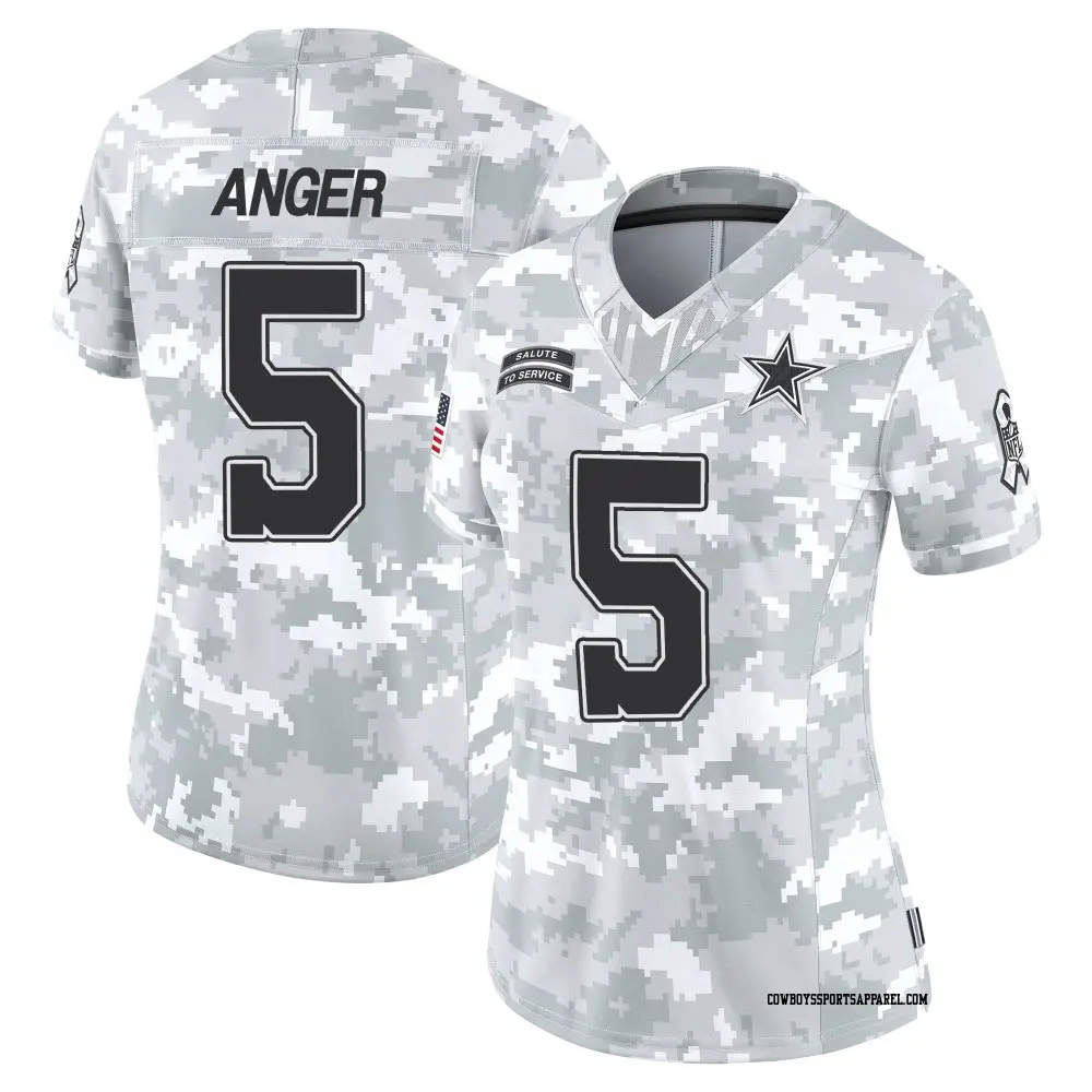 Limited Arctic Camo Women's Bryan Anger Dallas Cowboys 2024 Salute to Service Jersey