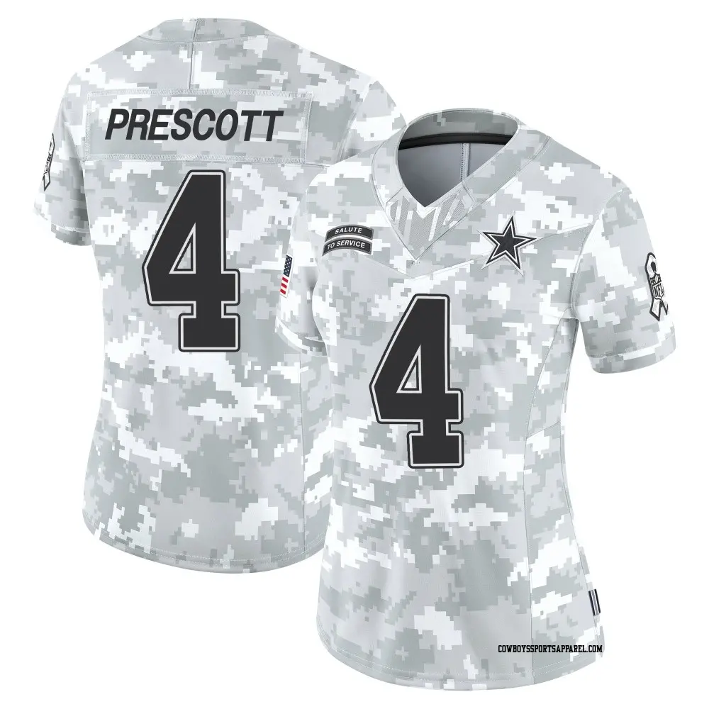 Limited Arctic Camo Women's Dak Prescott Dallas Cowboys 2024 Salute to Service Jersey