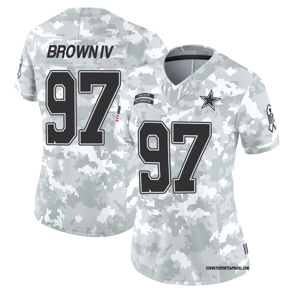 Limited Arctic Camo Women's Earnest Brown IV Dallas Cowboys 2024 Salute to Service Jersey