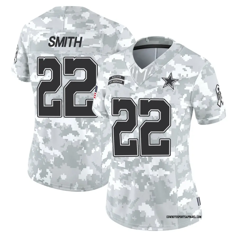 Limited Arctic Camo Women's Emmitt Smith Dallas Cowboys 2024 Salute to Service Jersey