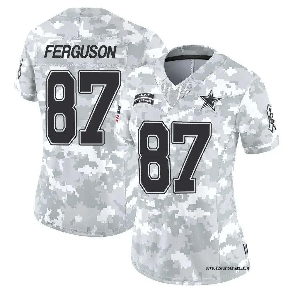 Limited Arctic Camo Women's Jake Ferguson Dallas Cowboys 2024 Salute to Service Jersey