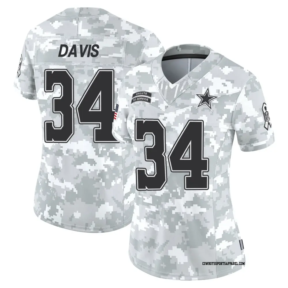 Limited Arctic Camo Women's Malik Davis Dallas Cowboys 2024 Salute to Service Jersey