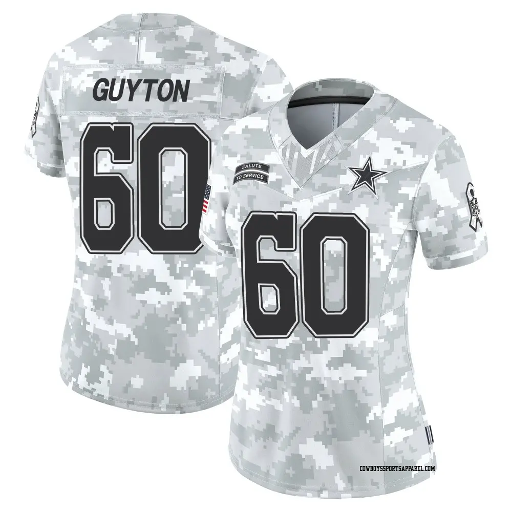 Limited Arctic Camo Women's Tyler Guyton Dallas Cowboys 2024 Salute to Service Jersey