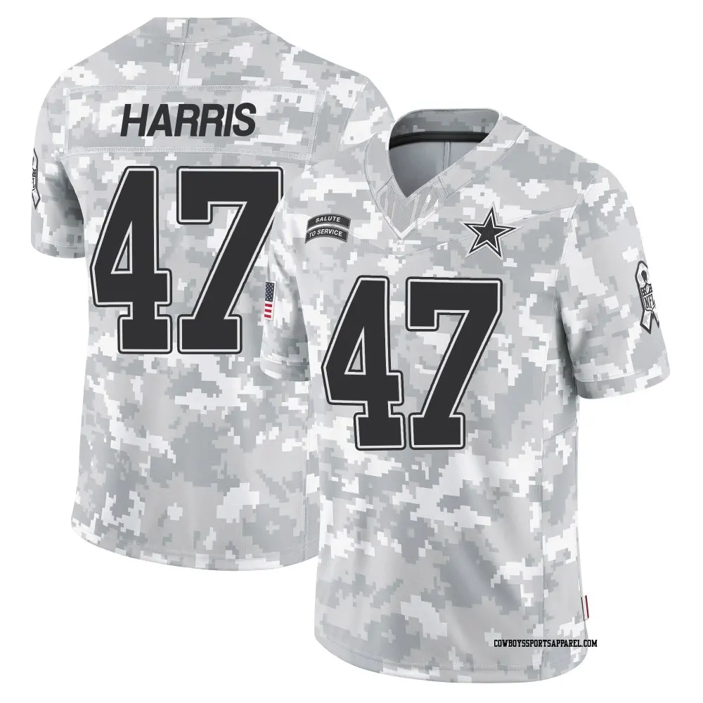 Limited Arctic Camo Youth Darius Harris Dallas Cowboys 2024 Salute to Service Jersey