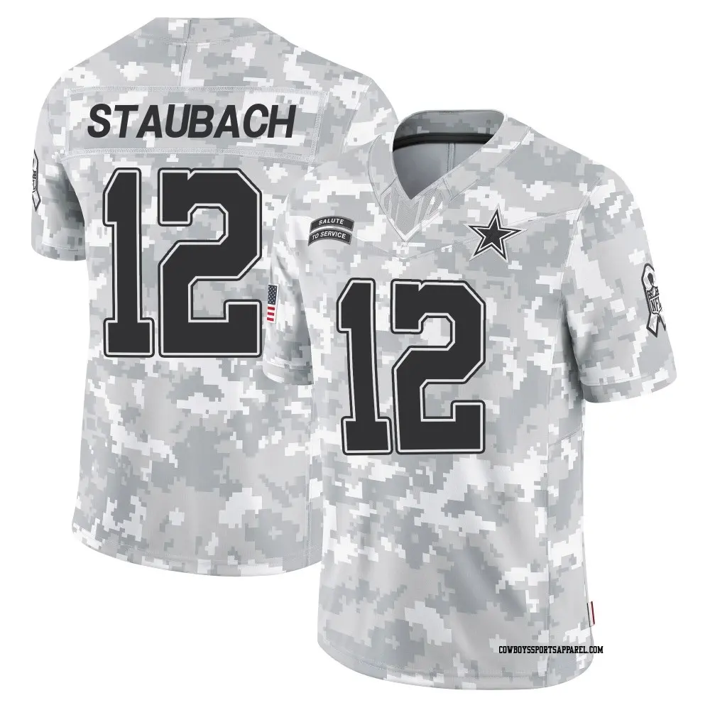 Limited Arctic Camo Youth Roger Staubach Dallas Cowboys 2024 Salute to Service Jersey