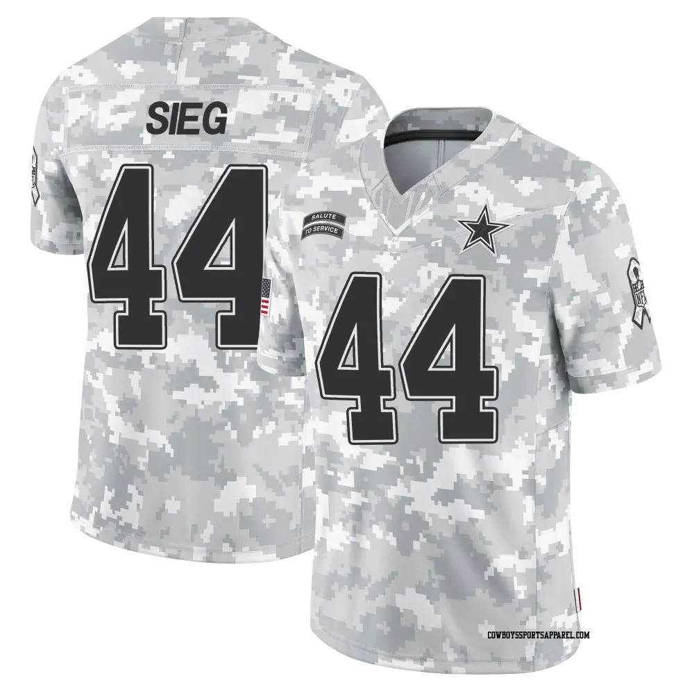 Limited Arctic Camo Youth Trent Sieg Dallas Cowboys 2024 Salute to Service Jersey