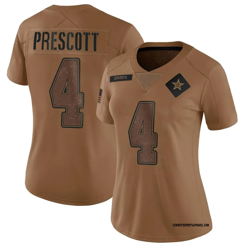 Limited Brown Women's Dak Prescott Dallas Cowboys 2023 Salute To Service Jersey