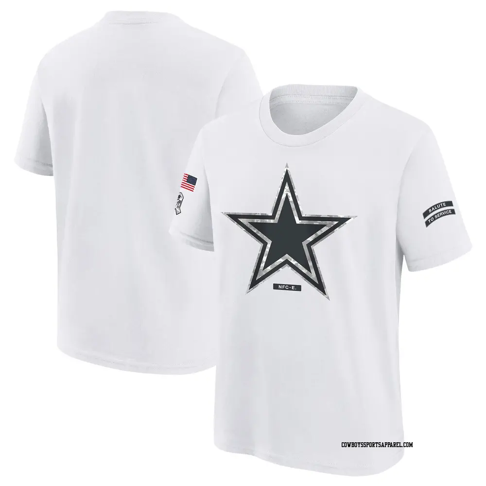 White Youth Dallas Cowboys 2024 Salute To Service T-Shirt